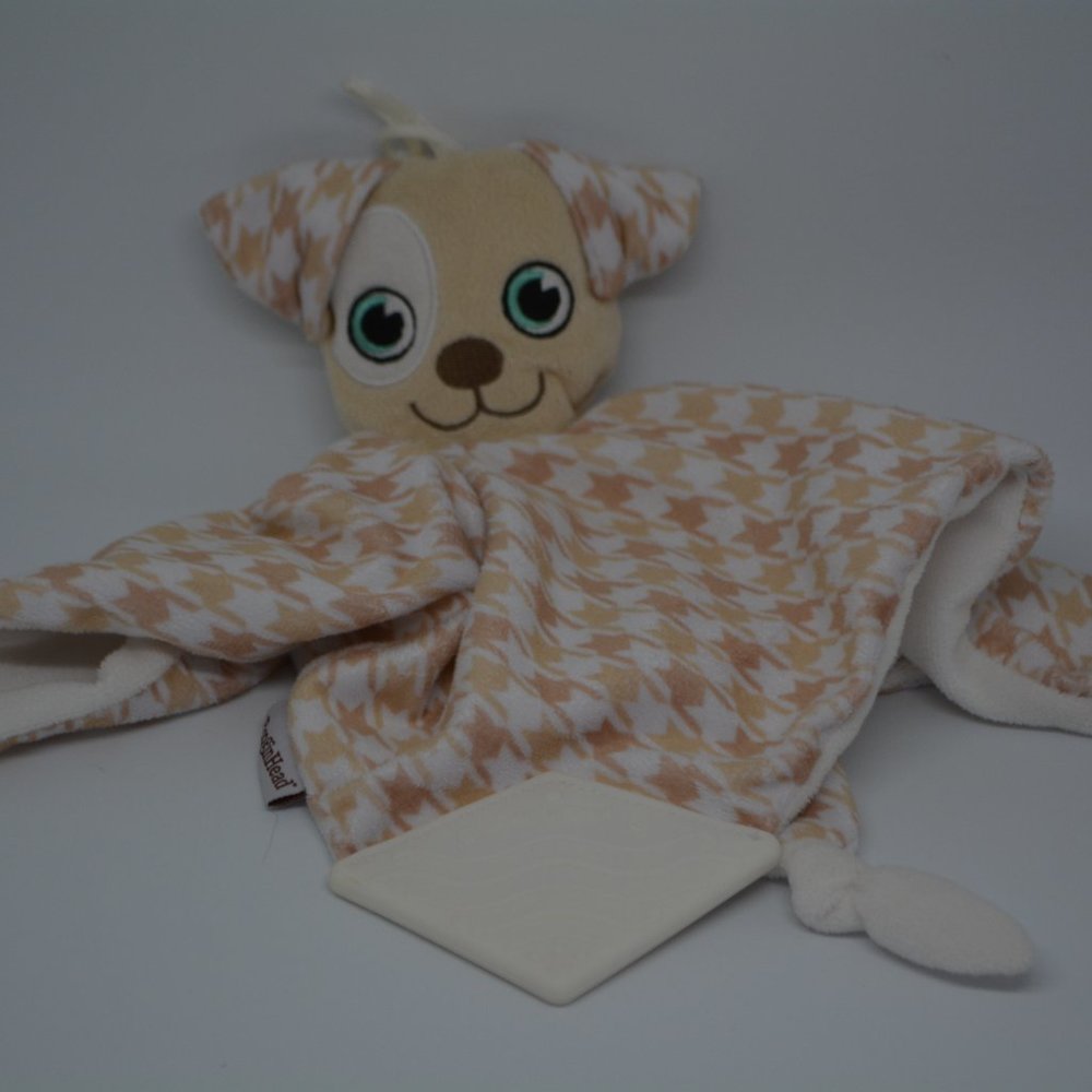 Booginhead Puppy Dog Plush Lovey Pacipal Baby Security Blanket Teether Tan White